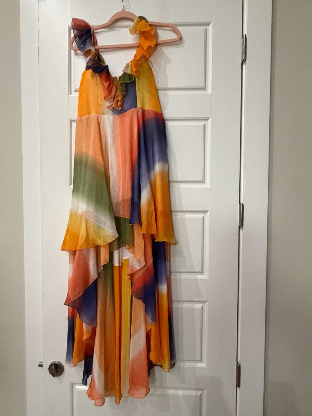 Multicolor Ombre Ruffle Handkerchief Maxi Dress (Medium)